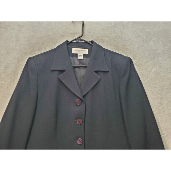 Jones New York Blazer Jacket Women Petite 8 Black Wool Notch Collar Button Front - Picture 4 of 9